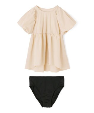 San-ai Resort（三愛水着楽園） 【UPF50＋】　パフスリーブキュロット3点セット　9M・11L　【San-ai Resort（サンアイリゾート）】 ベージュ×ブラック