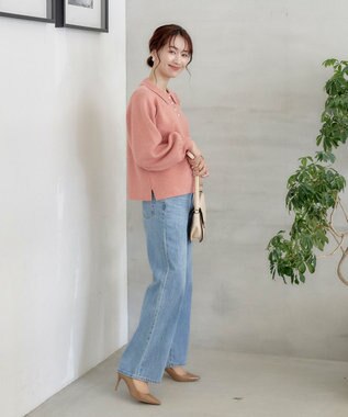 Tiaclasse L 【洗える】衿付きパフ袖ニット ピンク