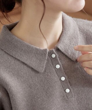 Tiaclasse 【洗える】衿付きパフ袖ニット モカ