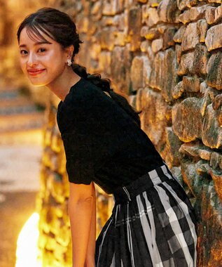 Tiaclasse 【洗える】メモリータフタチェックスカート ブラック