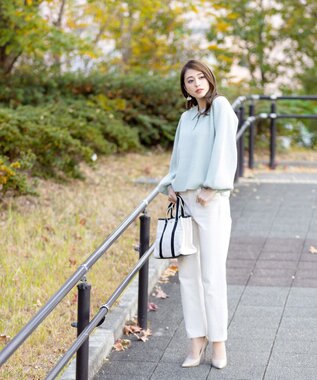 Tiaclasse L 【洗える】衿付きパフ袖ニット ミント