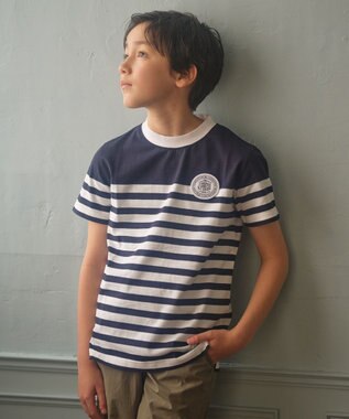 J.PRESS KIDS 【140-170cm】パネルボーダーハウスロゴ Ｔシャツ ネイビー系1