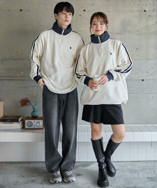 WEGO 【ユニセックス着用ITEM】USPOLOフリースハーフジッププルオーバー ホワイト