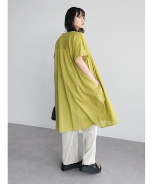 Green Parks インド綿 　ギャザー５分袖チュニック Green