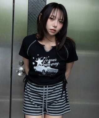 WEGO キーネックサイドレースアップちびT 柄9