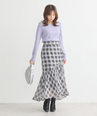 earth music&ecology イレヘムチェックスカート Check Black