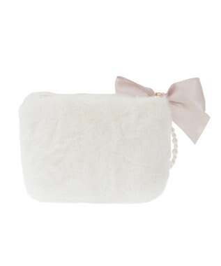 Maison de FLEUR パールリボンファーポーチ Off White