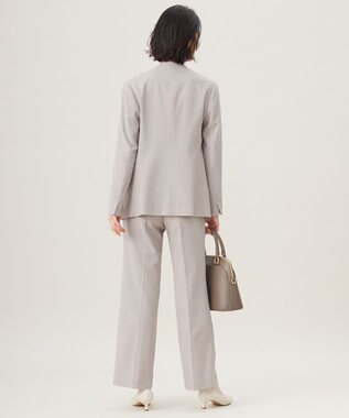 自由区 【セットアップ対応・洗える】ウールブレンドセットアップノーカラー ジャケット ライトグレー系