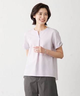 J.PRESS LADIES L 【WEB限定カラーあり・抗菌消臭・吸水速乾】サッカージャージー キーネック カットソー ふじ色系1