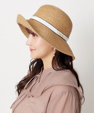 MOONBAT 【洗える】FURLA(フルラ)  ロゴ刺繍リボン 天然ハット オフホワイト