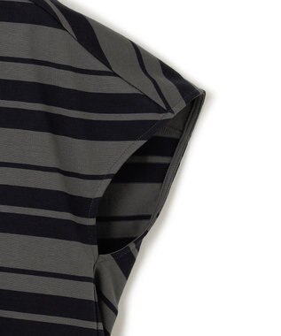 23区 【洗える】ランダムボーダー クルーネック カットソー カーキ×ネイビー