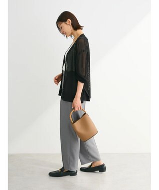 Green Parks メッシュミディ丈ニットカーディガン Black