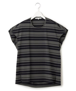 23区 S 【洗える】ランダムボーダー クルーネック カットソー カーキ×ネイビー