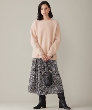 自由区 L 【洗える】フラワーペタルプリント スカート モノトーン系