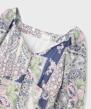 GRACE CONTINENTAL スカーフプリントドレス ネイビー