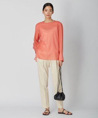 ICB 【洗える】テンセルコットンローン スクエアネックブラウス サーモンピンク系
