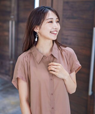 Tiaclasse L 【洗える】フレンチスリーブシャツチュニックブラウス ライトピンク