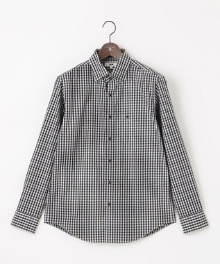 JOSEPH ABBOUD 【キングサイズ・綿100％】メランジギンガムチェック シャツ ブラック系3