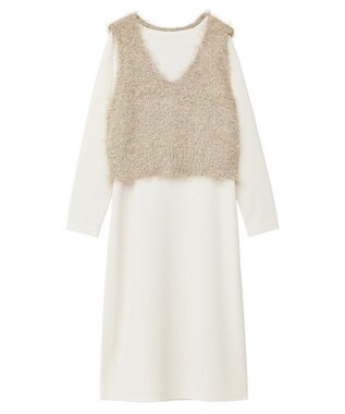 Green Parks ＳＥＴ２点ベスト＋リブワンピース Ivory