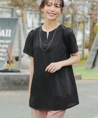 Tiaclasse 裾レース切替チュニック ブラック