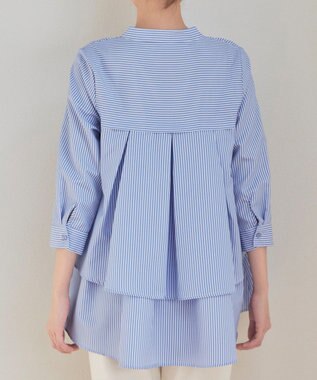 Tiaclasse L 【洗える】バックタックフレアチュニック サックスストライプ