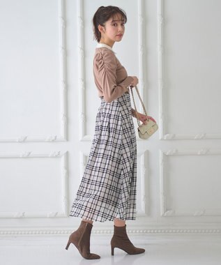 Feroux 配色襟パワショル ニット キャメル系