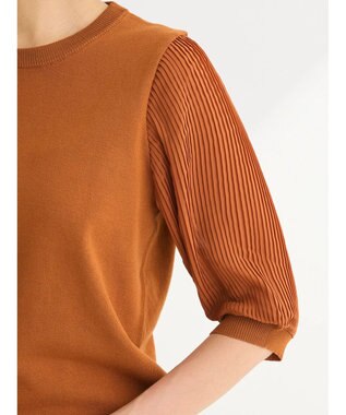 Green Parks 袖プリーツドッキング５分袖ニットプルオーバー Orange