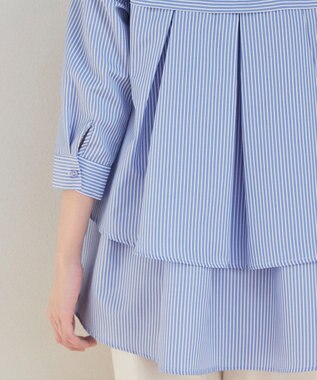 Tiaclasse L 【洗える】バックタックフレアチュニック サックスストライプ