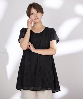 Tiaclasse 【洗える】カットレースチュニックブラウス ブラック