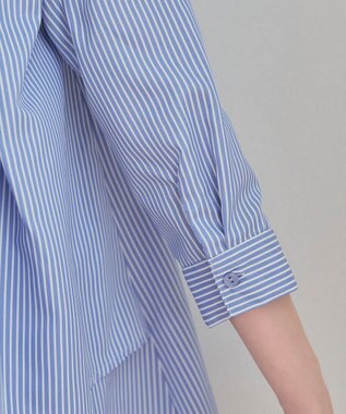 Tiaclasse L 【洗える】バックタックフレアチュニック サックスストライプ