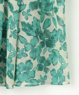 自由区 ハーバリウムフラワープリント ブラウス ベージュ×エメラルド