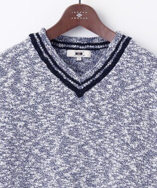 JOSEPH ABBOUD 【洗える・イタリア糸使用】コットンスラブ Vネック ニット ネイビー系