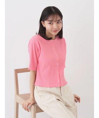 earth music&ecology ドットボタン５分袖リブプルオーバー Pink