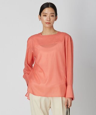 ICB 【洗える】テンセルコットンローン スクエアネックブラウス サーモンピンク系