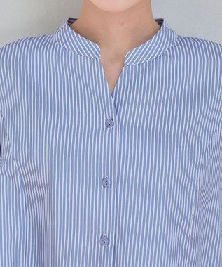 Tiaclasse L 【洗える】バックタックフレアチュニック サックスストライプ