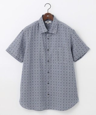 JOSEPH ABBOUD 【キングサイズ・サスティナブル】リヨセルリネンプリント シャツ サックスブルー系5