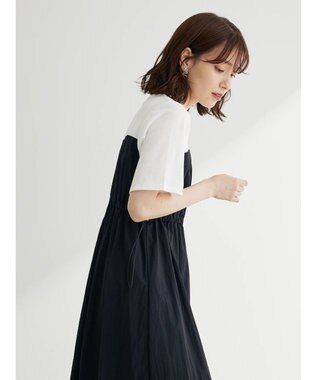 Green Parks 布帛ドッキングドロストワンピース Black