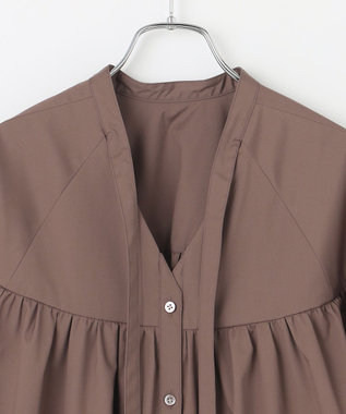 #Newans 【アイロンいらず】バストカットギャザーブラウス ブラウン