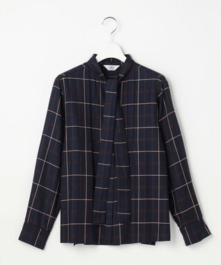 J.PRESS LADIES S サイロチェック ストライプ ブラウス ネイビーチェック系