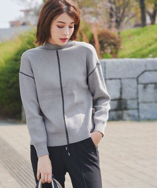 Tiaclasse 【洗える】配色切り替えニットトップス グレー