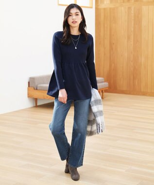 ANY L リブコンビペプラムニット ネイビー