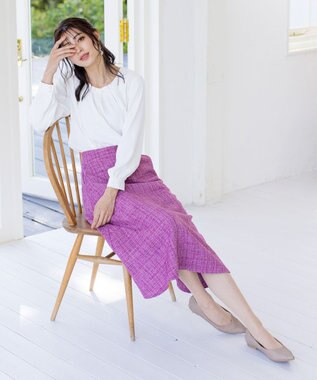 Tiaclasse L 【洗える】大人上品なタックパールブラウス オフホワイト