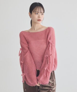 earth music&ecology サイドリボン透かしニットプルオーバー Pink