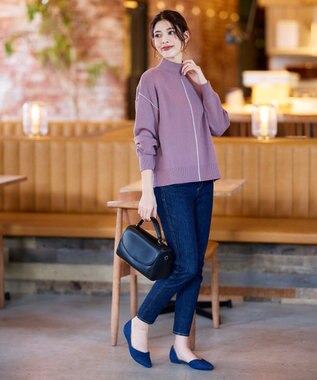 Tiaclasse 【洗える】配色切り替えニットトップス パープル