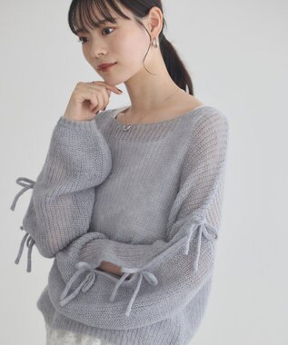 earth music&ecology サイドリボン透かしニットプルオーバー Grayish Blue