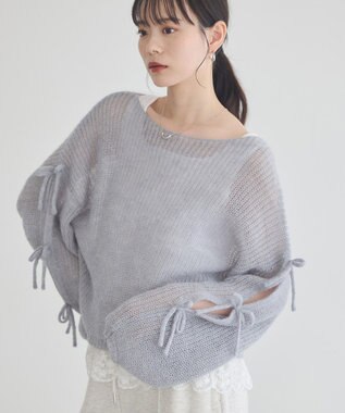 earth music&ecology サイドリボン透かしニットプルオーバー Grayish Blue