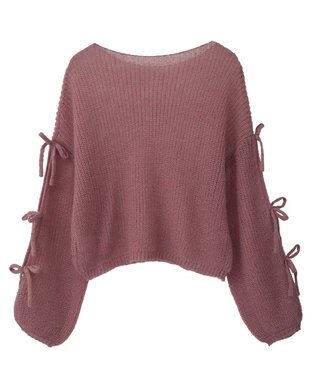 earth music&ecology サイドリボン透かしニットプルオーバー Pink