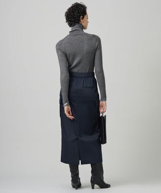 ICB L 【洗える】ウォームサテン カーゴスカート ネイビー系