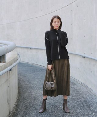 Tiaclasse 【洗える】配色切り替えニットトップス ブラック