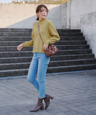 Tiaclasse 【洗える】配色切り替えニットトップス ライム